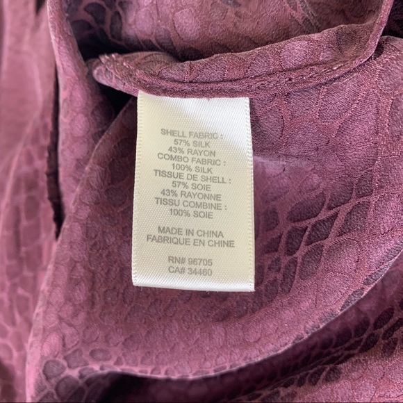 Rebecca Taylor Long Sleeve Burgundy Textured Silk Top - Size 4 - Picture 8 of 11
